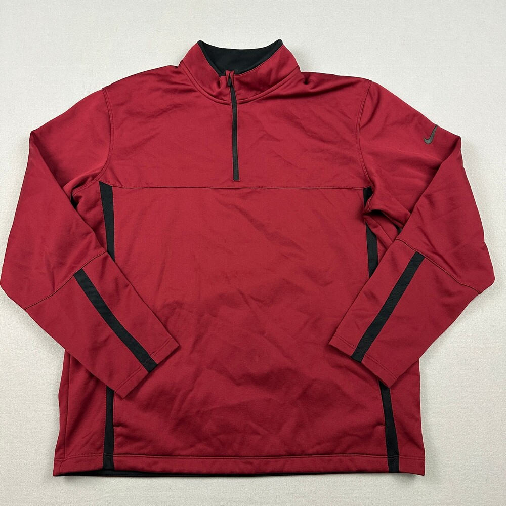 Nike Golf Sweater Men Large Red Solid 1/4 Zip Pullover Cover Up Fit Standard L